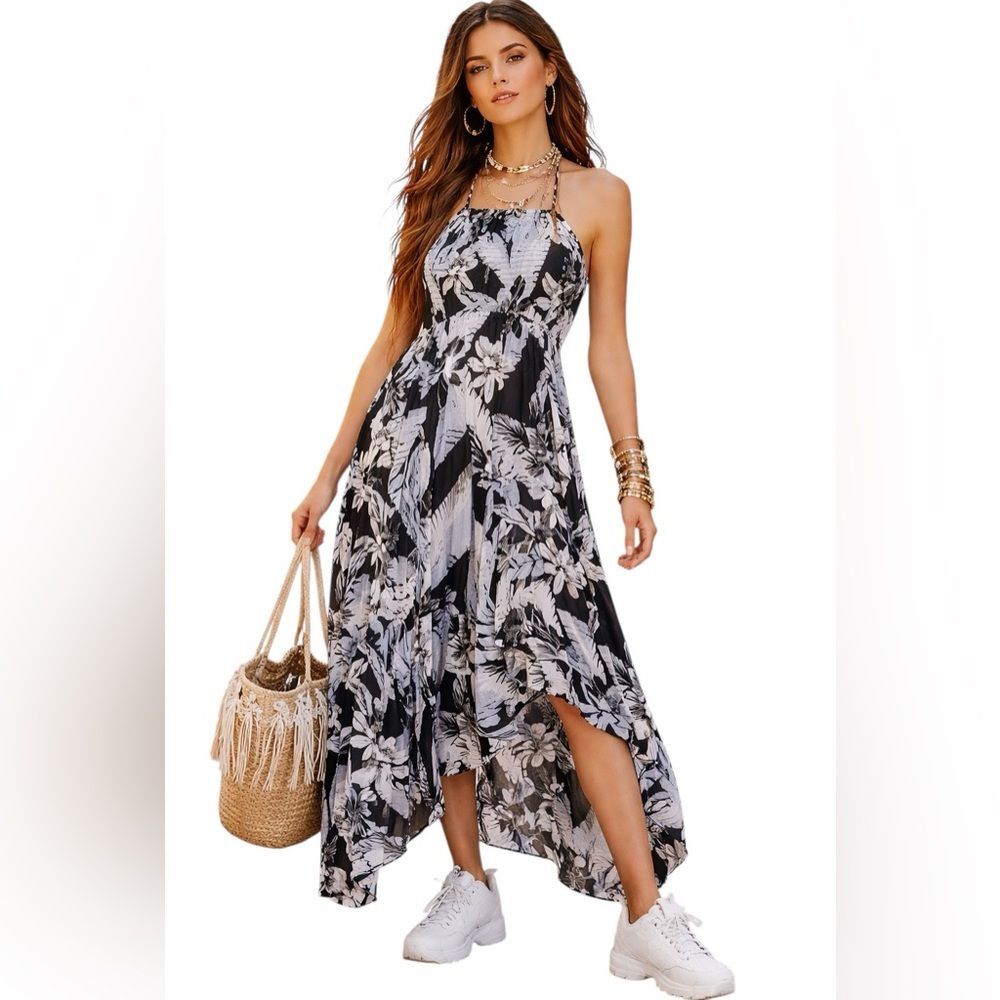 Intimately Free People Heat Wave Printed Maxi Slip Dress Leaf Print Size Medium